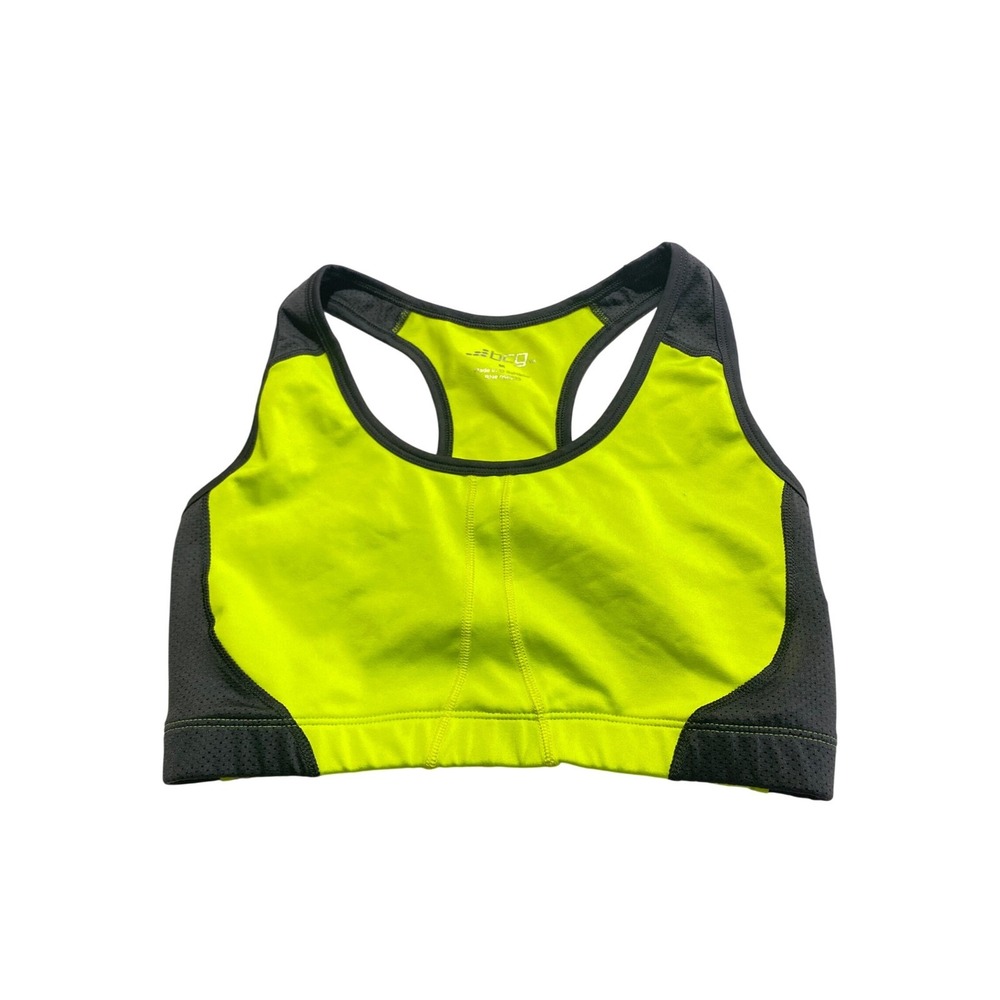 BCG Womens 2pc Activewear Set Neon Yellow Sports Bra M Teal Mesh Tank Top S